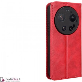 Dirbtinės odos atverčiamas dėklas su skyreliais - raudonas (Xiaomi 17 Ultra)